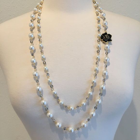 Jewelry - NWT!  White pearl necklace with black & gold rose